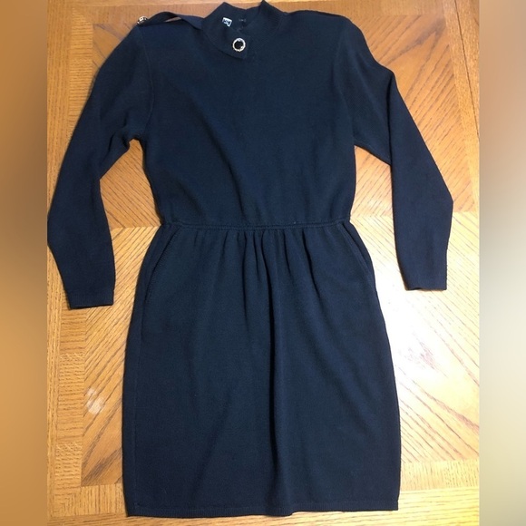 Vintage St. John for Saks Fifth Avenue Black Santana Knit Dress Size 4 Gold - Picture 1 of 8